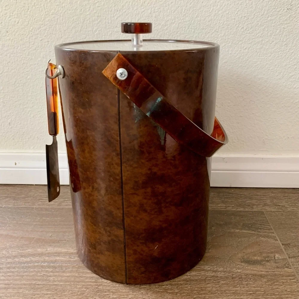 Vintage Mid Century Modern Bar Georges Briard Tortoise Shell Vinyl Ice Bucket